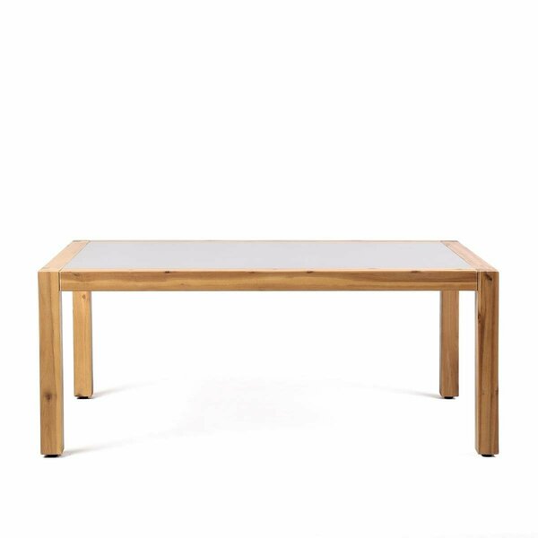 Armen Living 18 in. Sienna Outdoor Patio Coffee Table in Acacia Wood with Center Stone, Natural & Gray LCSICOWDTK